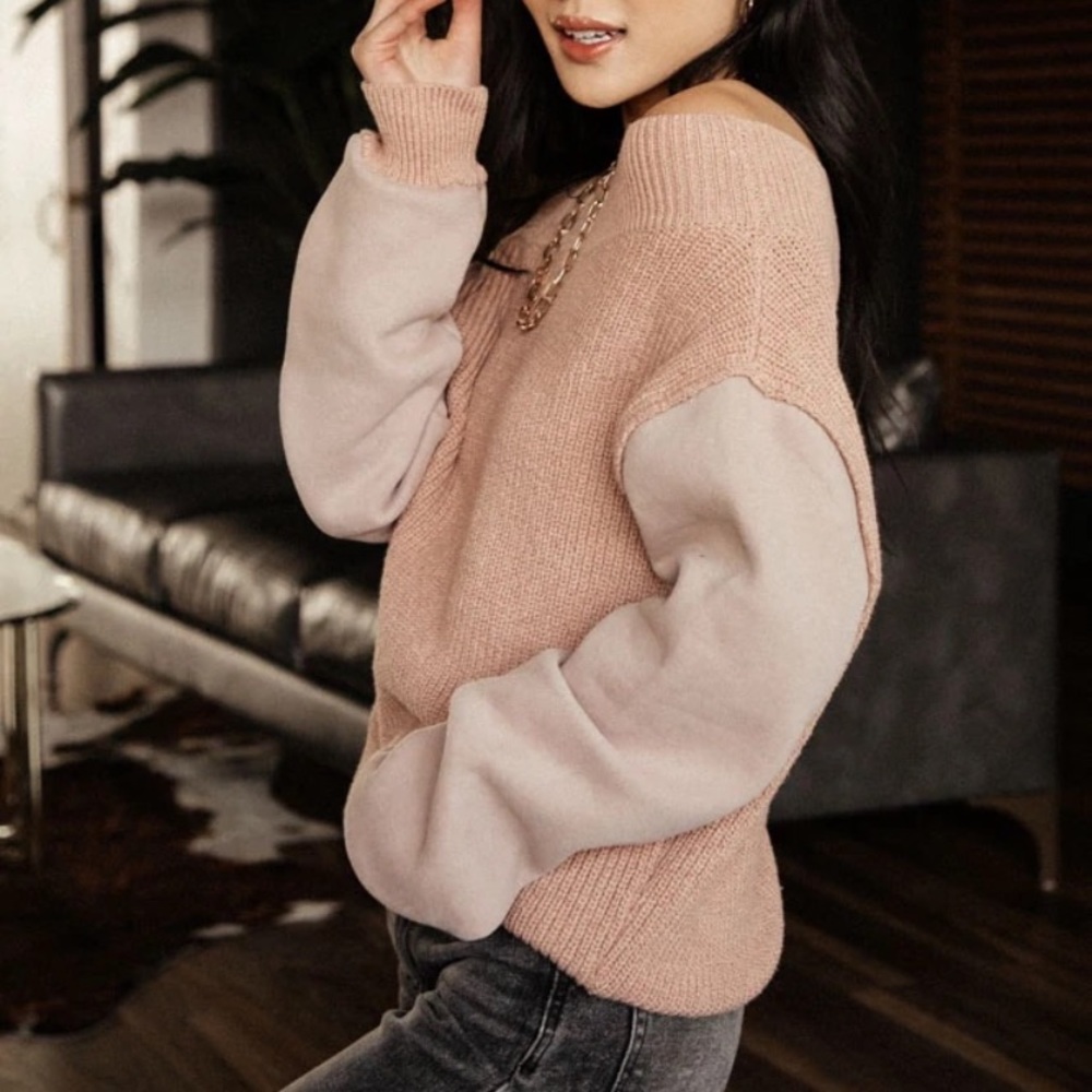 Bohme Contrast Sleeve Sweater - Pink - Picture 11 of 12